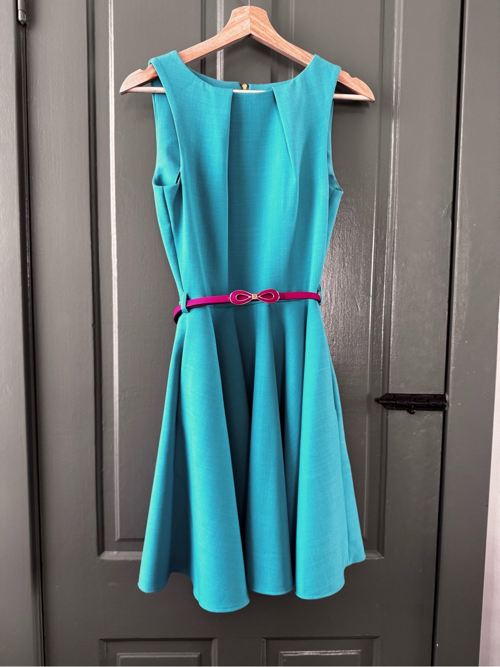 ModCloth Sleeveless Teal Fit-and-Flare Dress with Pink Belt